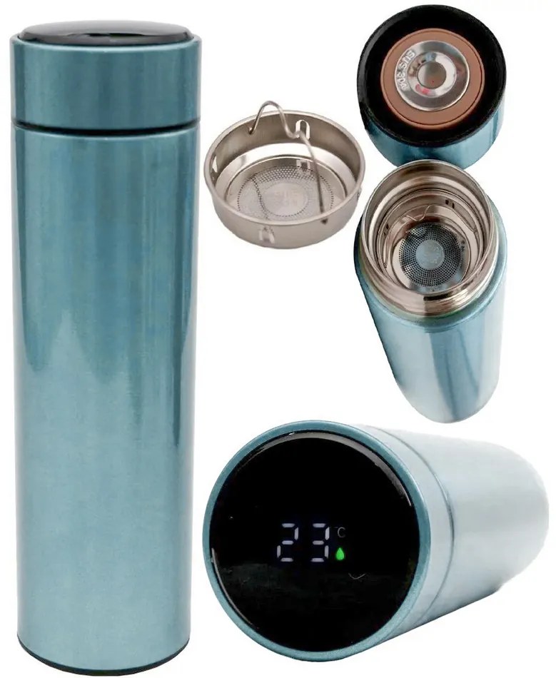 EH Termos ze stali nierdzewnej z termometrem Temp 450 ml, czarny
