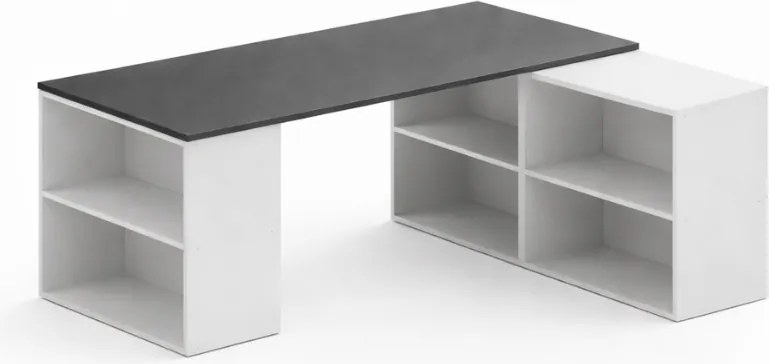 Biurko z przestrzenią do przechowywania BLOCK B01, 180 × 160 cm, biały/grafit