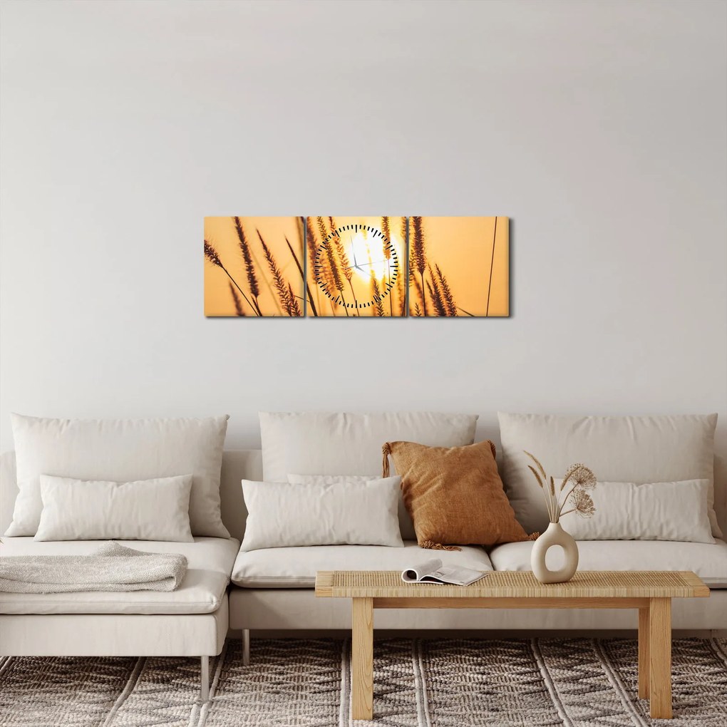 Obraz - Trawa w słońcu (z zegarem) (90x30 cm)