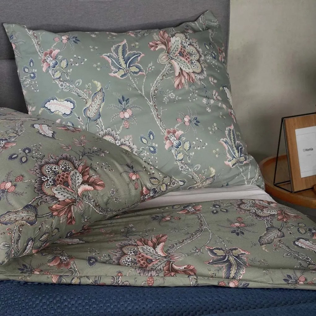 Komplet pościeli z mikrofibry CLARAS szara w liście i kwiaty 200x220 cm HOMLA