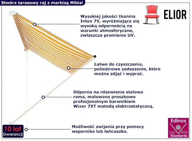 Markiza balkonowa żółto-białe pasy - Mibis