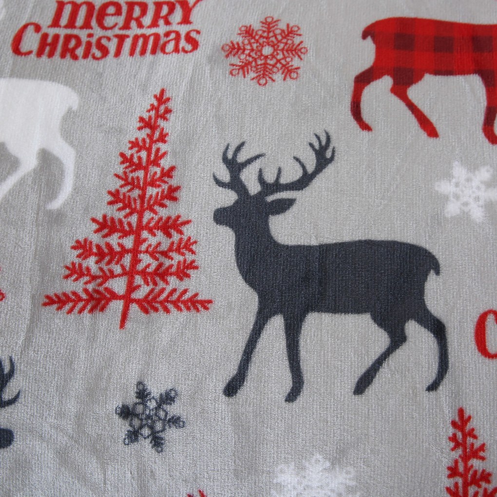 PrzytulneMieszkanie.pl PrzytulneMieszkanie.pl PrzytulneMieszkanie.pl Zestaw pościeli z mikropluszu MERRY CHRISTMAS DEER szare + prześcieradło z mikropluszu SOFT 180x200 cm białe, łóżko podwójne