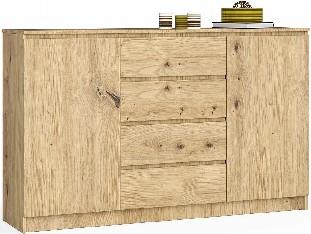Komoda AKORD K160 Dąb Artisan 160 cm 2 drzwi 4 szuflady kolor Dąb Artisan mat 4 półki 160x40x99 cm