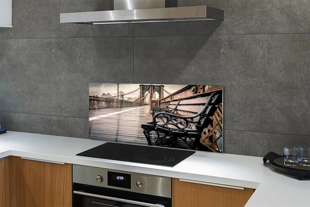 Panel szklany do Kuchni Ławka z Widokiem na Most