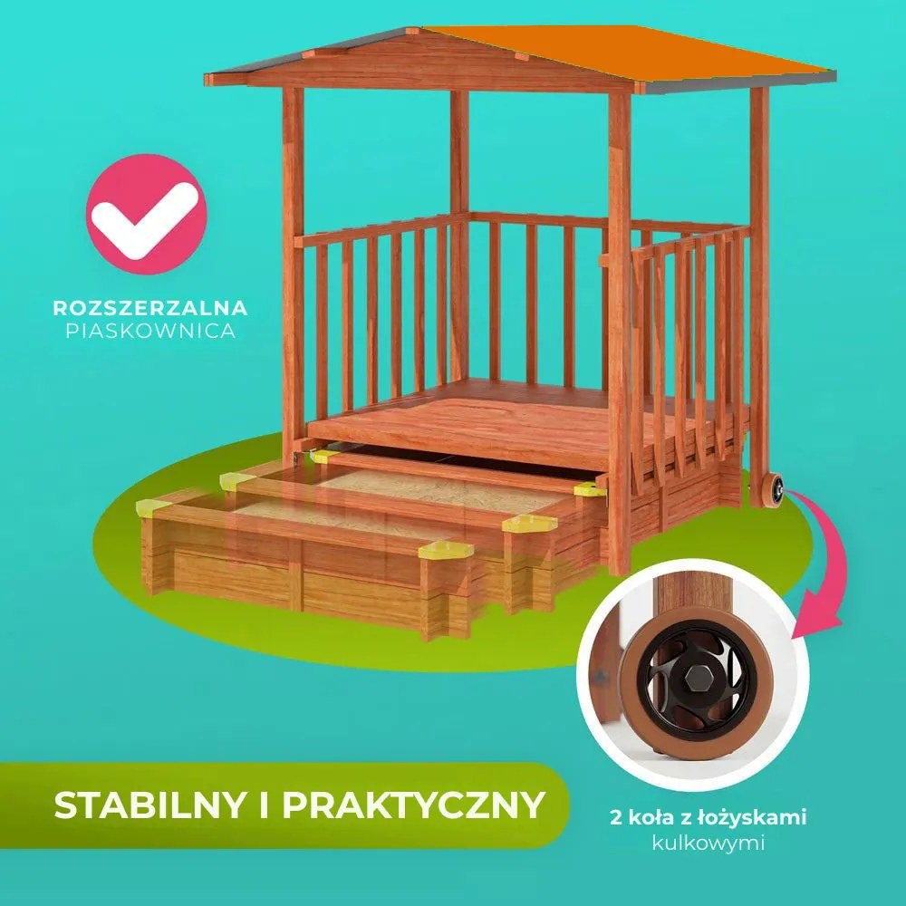 Piaskownica z werandą SUNNY, 130x130x143cm, brązowa/pomarańczowa Jurhan