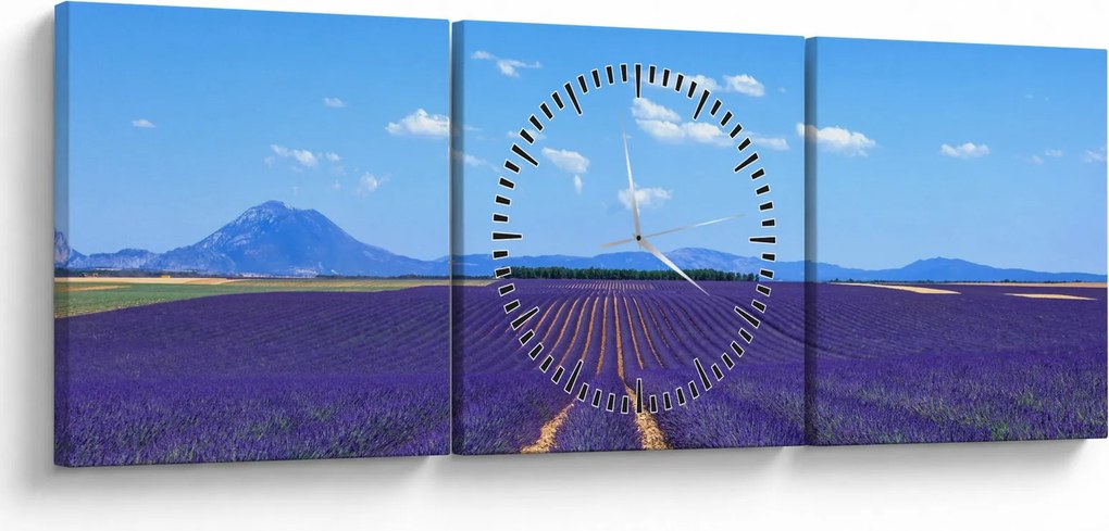 Obraz - Pole lawendy (z zegarem) (90x30 cm)
