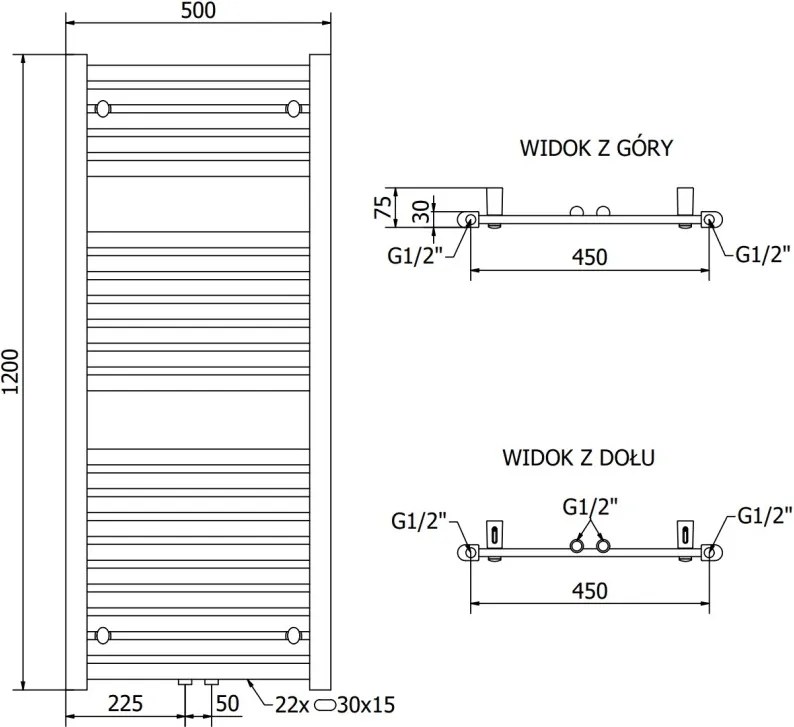 Mexen Hades grzejnik elektryczny 1200 x 500 mm, 600 W, antracyt - W104-1200-500-2600-66