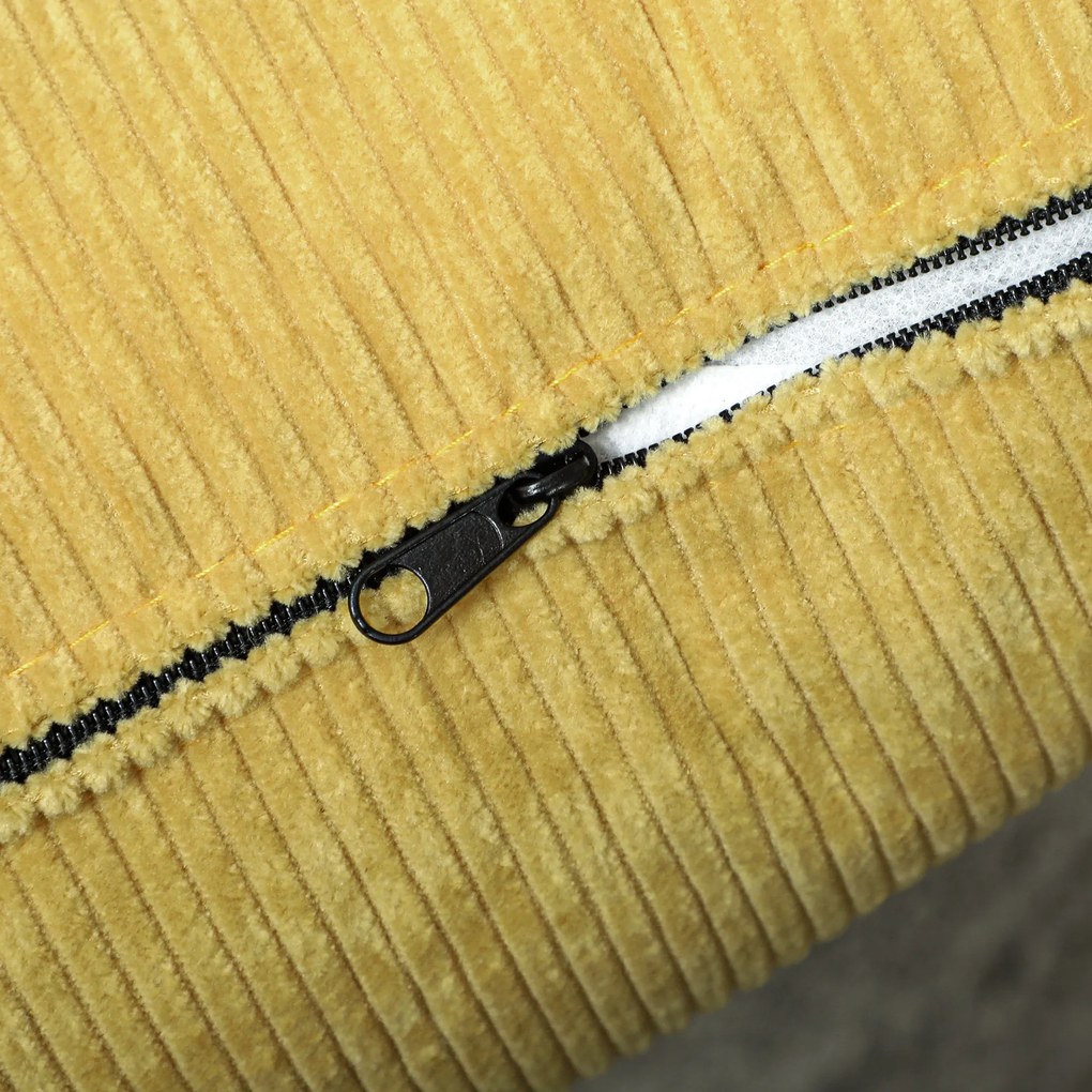 HOMCOM Fotel Relaksacyjny do salonu z oparciem tapicerowany w kord zaokrąglone podłokietniki nogi drewniane do sypialni ładunek 120 kg żółty | Aosom PL