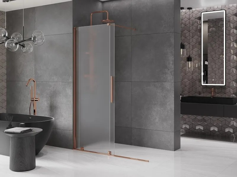 Mexen Velar ścianka prysznicowa rozsuwana Walk-in 130 x 200 cm, szron 8 mm, różowe złoto - 871-130-000-33-60