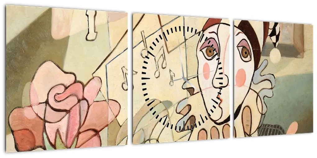 Obraz - Kubizm - harlequin and rose (z zegarem) (90x30 cm)