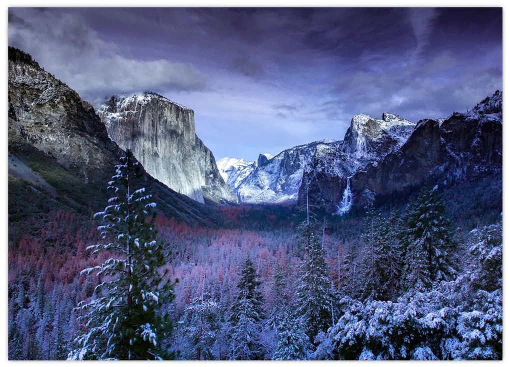 Obraz na szkle - zimowy górski krajobraz (70x50 cm)