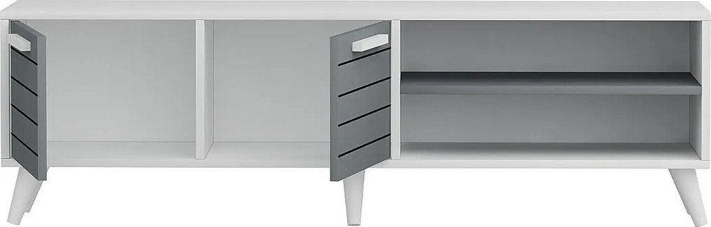 Stojak pod TV – 150 cm x 30 cm x 48 cm – Biały i antracytowy – Płyta MDF pokryta melaminą