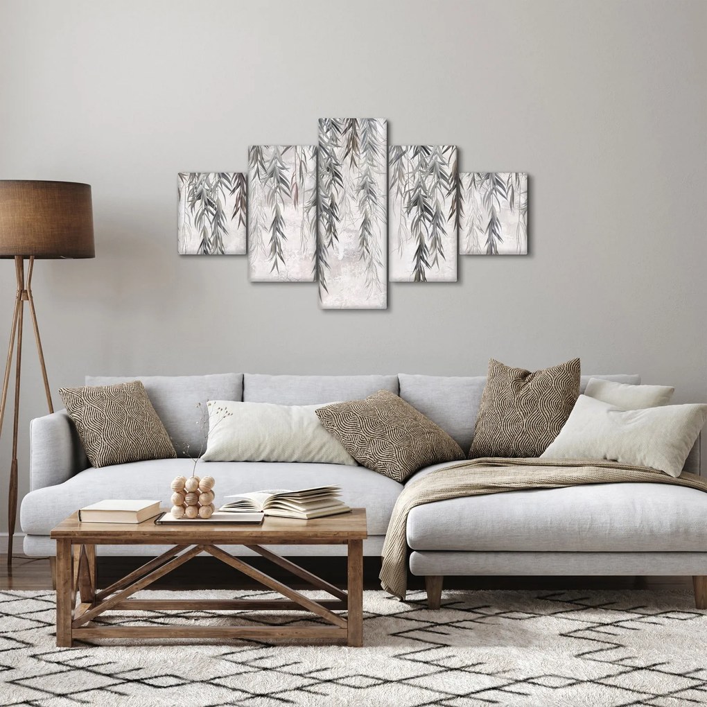Obraz - Gałązki wierzby w szarym tynku (125x70 cm)
