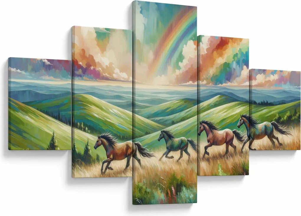 Obraz – Konie galopujące przez krajobraz (125x70 cm)