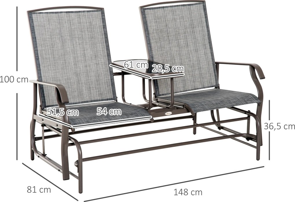 Metalowa ławka ogrodowa 2osobowa krzesło bujane z stołem huśtawka ogrodowa brązowa elegancja i komfort | Aosom PL