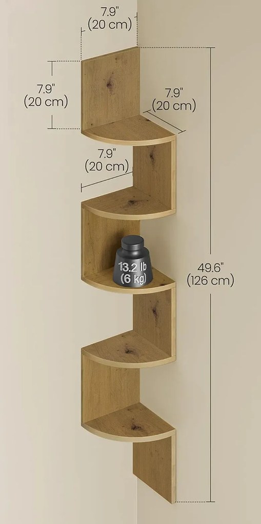 Półka wisząca narożna dąb artisan C7-N09