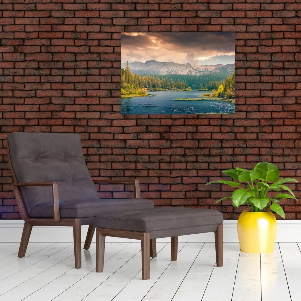 Obraz na szkle - górskia rzeka i góry (70x50 cm)