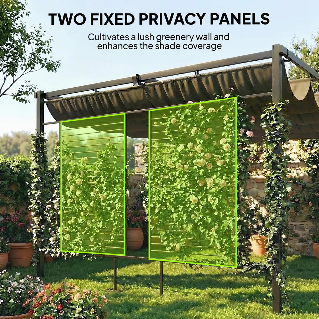 Outsunny Pergola 3,87 x 2,97 m z wysuwanym dachem, 2 panele prywatności, UV50+, ciemnoszara | Aosom PL