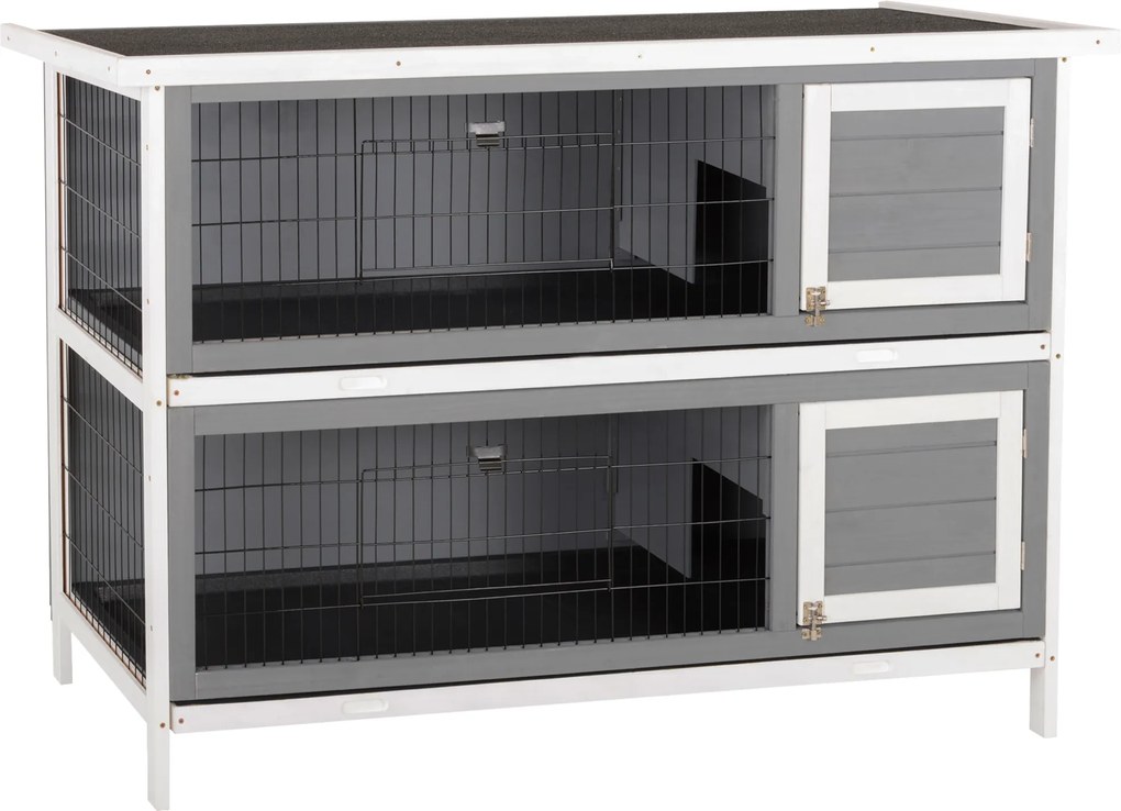 PawHut Klatka dla małych zwierząt dla świnek morskich i królików karłowatych, dwupoziomowa, drewniana, szara