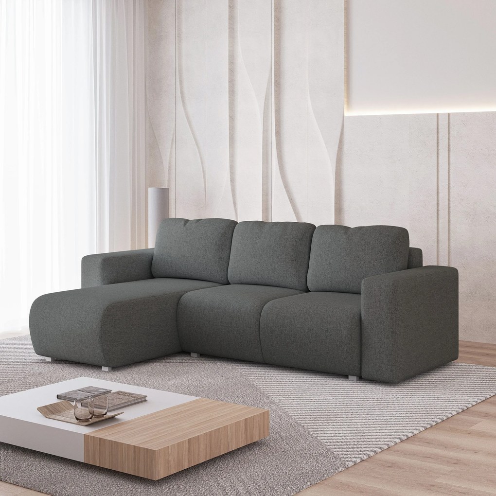 Masseno Narożnik RINOVA z funkcją spania i pojemnikiem na pościel Narozniki L, Rozkładana sofa - Szary, NEVE 90