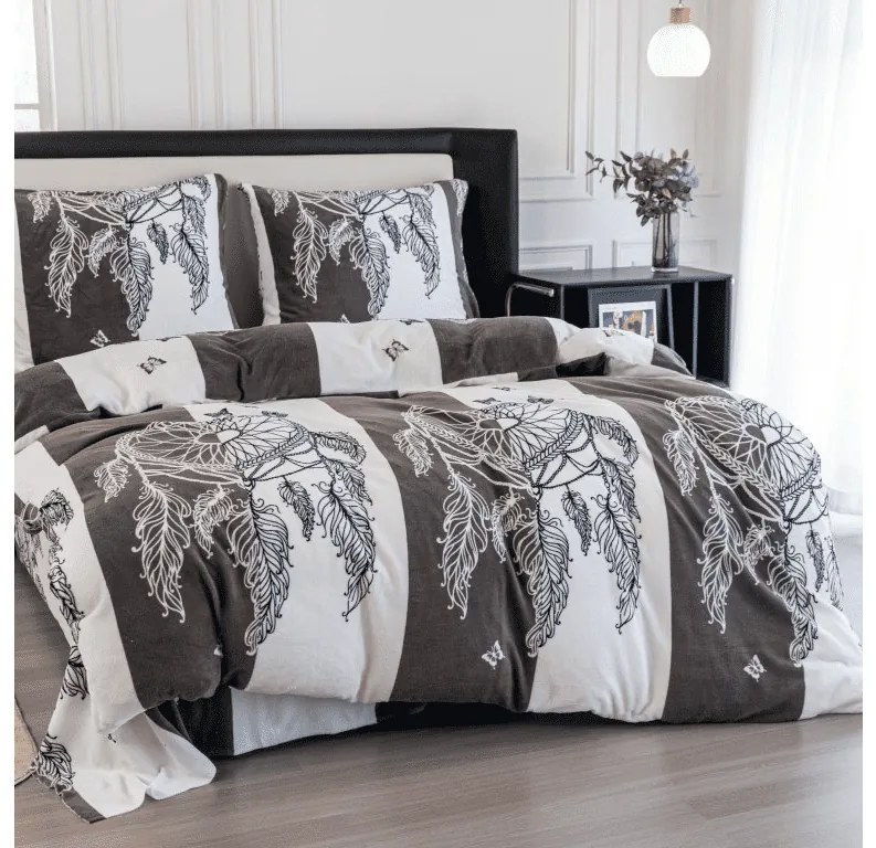 PrzytulneMieszkanie.pl PrzytulneMieszkanie.pl Pościel z mikropluszu TIRSO szaro-biała Rozmiar pościeli: 2 szt 70 x 90 cm | 200 x 220 cm
