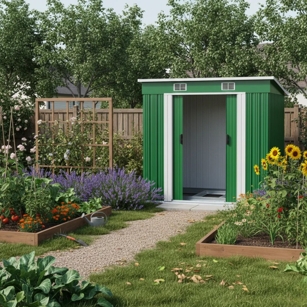 Domek narzędziowy L do ogrodu zielony Gardebruk