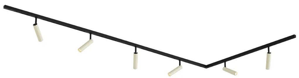 Nowoczesny system oświetlenia szynowego Slimline Uzzy z 6 reflektorami w kolorze beżowym i czarnym - 1-fazowy
