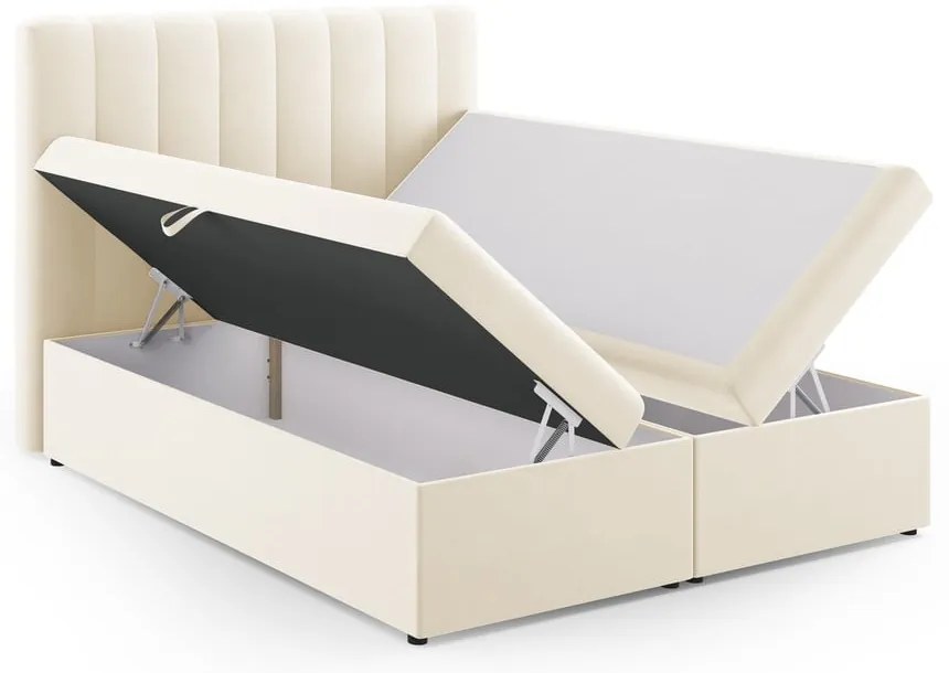 Beżowe łóżko boxspring ze schowkiem 160x200 cm Gina – Milo Casa