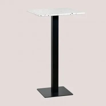 Kwadratowy Wysoki Stolik Barowy 60x60 Cm Z Lastryko Praline Terrazzo W Kolorze Kości Słoniowej - Czarny - Sklum