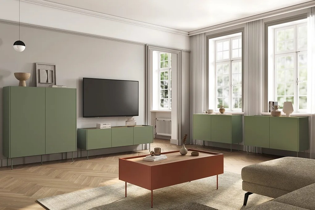 Szafka RTV Desin 170 cm z metalowymi nogami - oliwka / dąb nagano