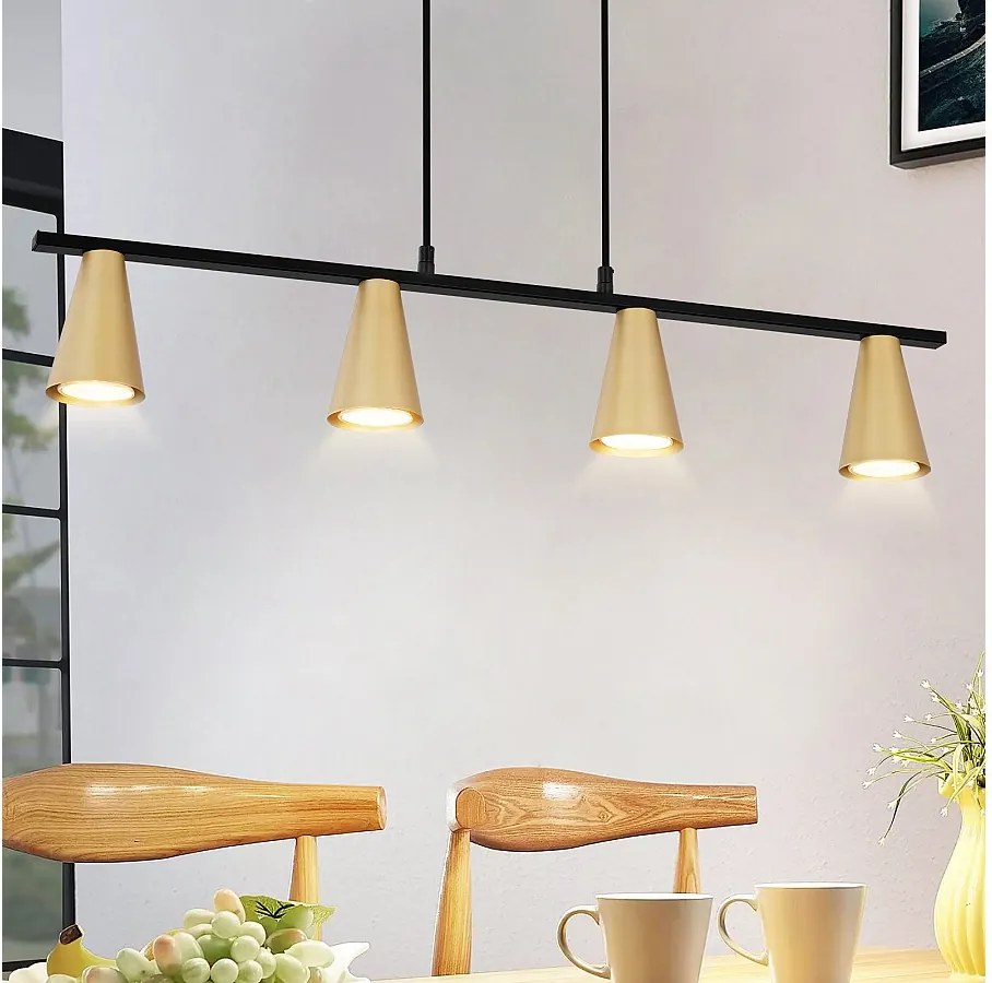 NETTLIFE Lampa wisząca do jadalni, wisiorek złota: nowoczesna lampa wisząca GU10 e 4 metalowe płomienie w industrialnej czerni