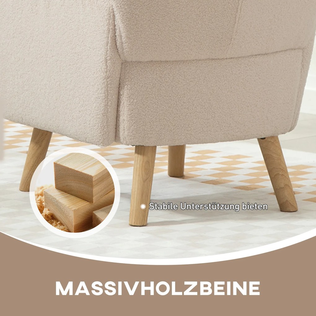 HOMCOM Fotel akcentowy, tapicerowany fotel z futerkiem, poduszka z pianki, fotel typu wingback, Beżowy