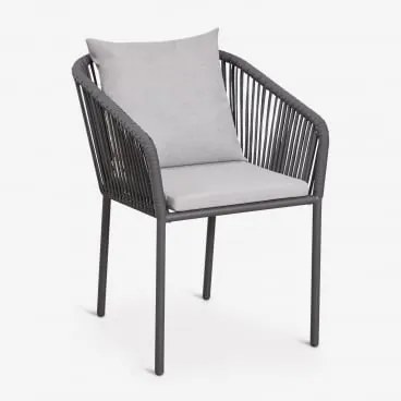 Krzesło Ogrodowe Z Podłokietnikami Z Plecionej Liny Arhiza Classic Grafitowa Szarość - Sklum