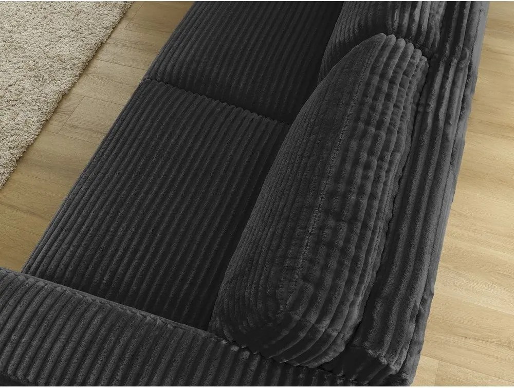 Czarna sztruksowa rozkładana sofa do spania 220 cm Hugo – Bobochic Paris