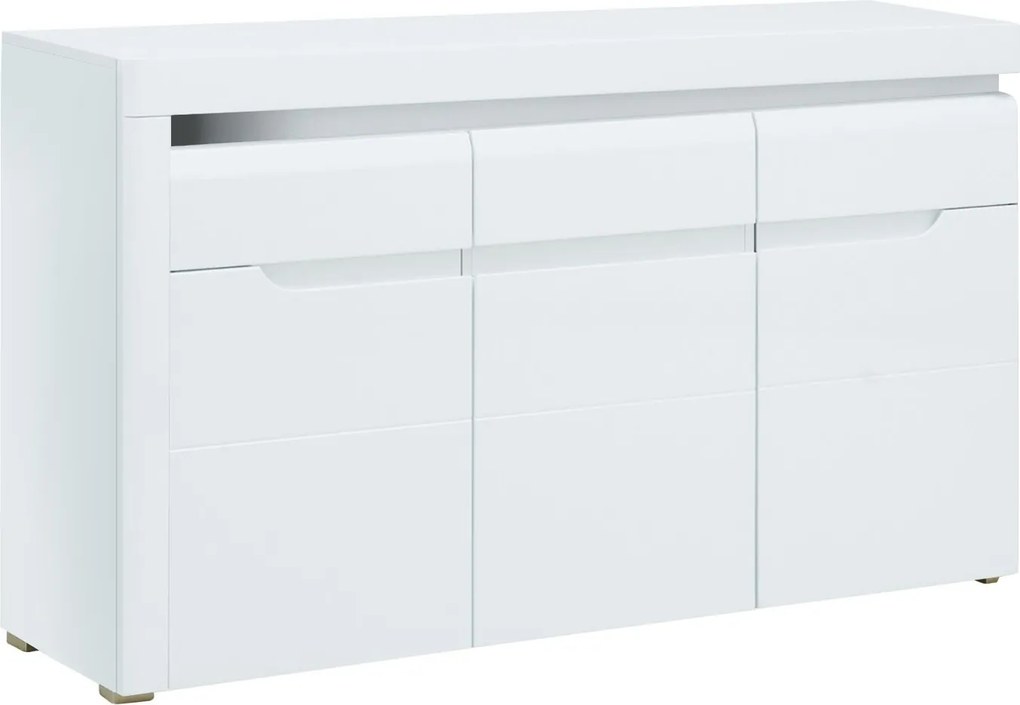 Komoda Trzydrzwiowa z Szufladą do Salonu IVORY Biała / Biały połysk 152 cm Nowoczesna