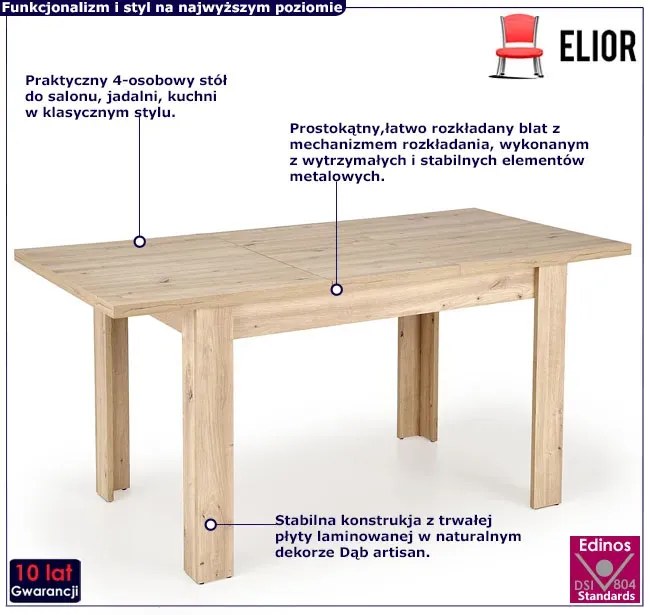 Prostokątny rozkładany stół dąb artisan Rarad