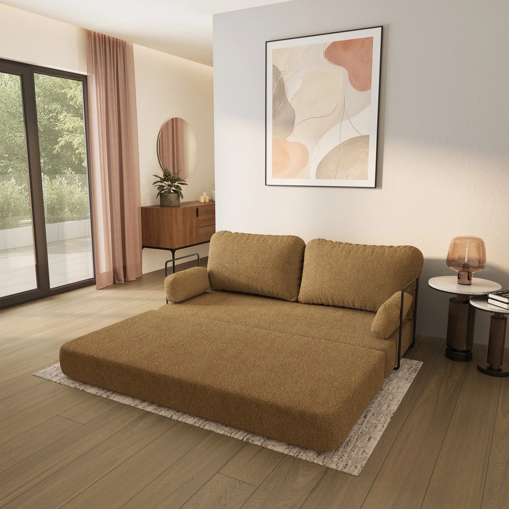 Masseno Sofa piankowa NIKSI z funkcją spania, Kanapa z pianki do salonu, Bezmontażowa, Tkanina bucle – Miodowy QUELLE 17
