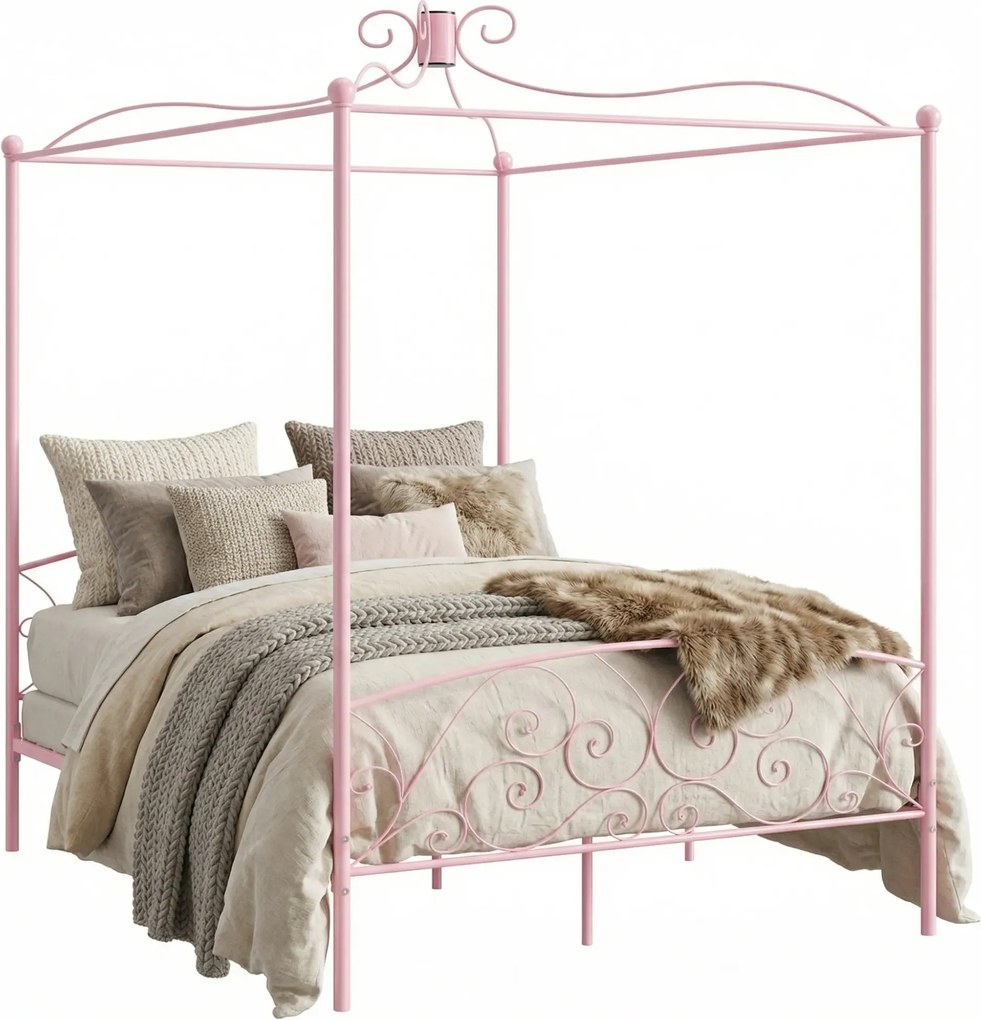 Metalowe łóżko rustykalne z baldachimem 140x200 cm G9-D06