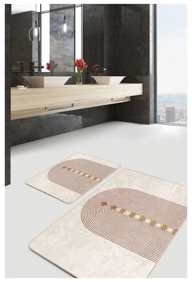Beżowe aksamitne dywaniki łazienkowe zestaw 2 szt. 60x100 cm – Mila Home