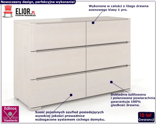 Komoda drewniana 6 szuflad Inca 5S - Biały mat