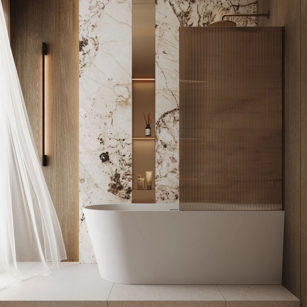 Parawan nawannowy prostokątny ARTE WELLE Classic Brown szkło brązowe ryflowane | Różne rozmiary : Kolor profili kabiny - złoty szczotkowany, Rozmiar - 80x140 cm