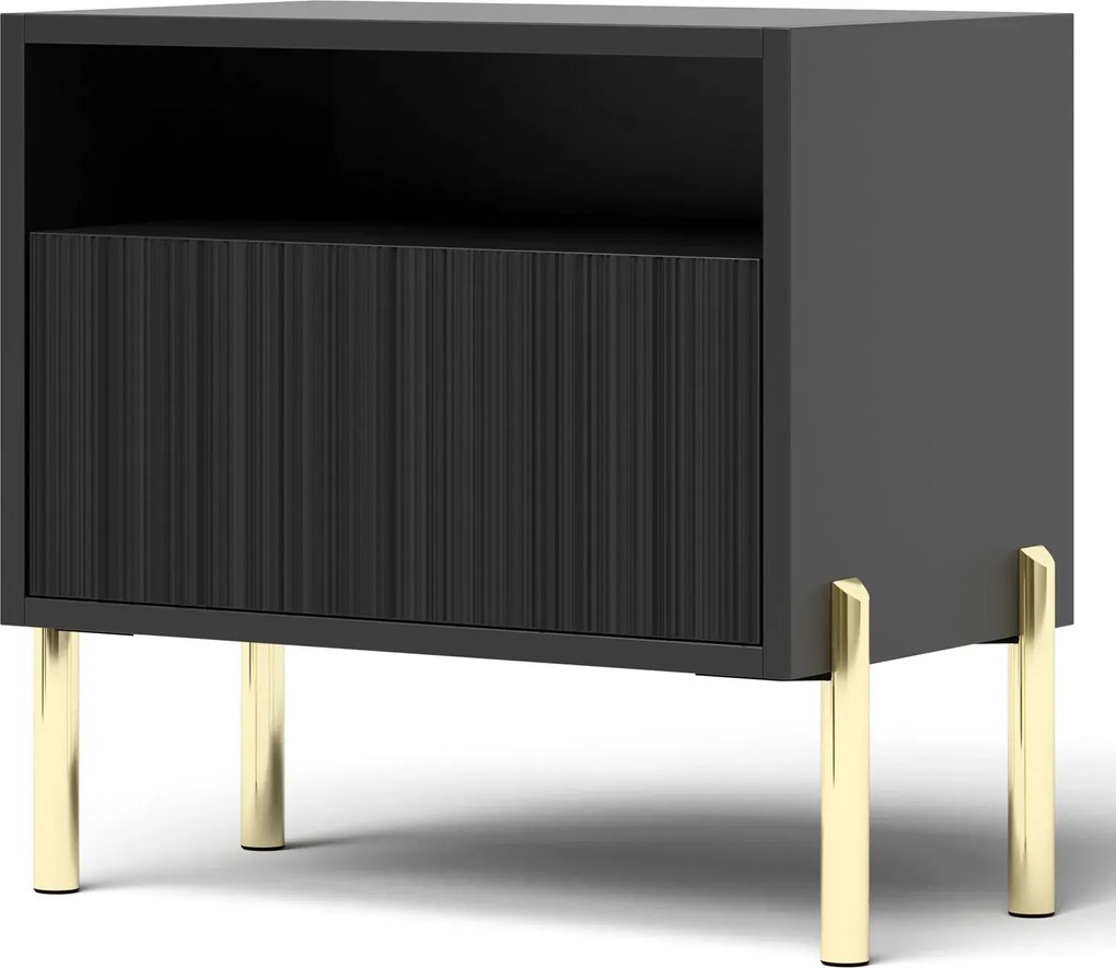 Czarna ryflowana szafka nocna w stylu glamour L0-E75