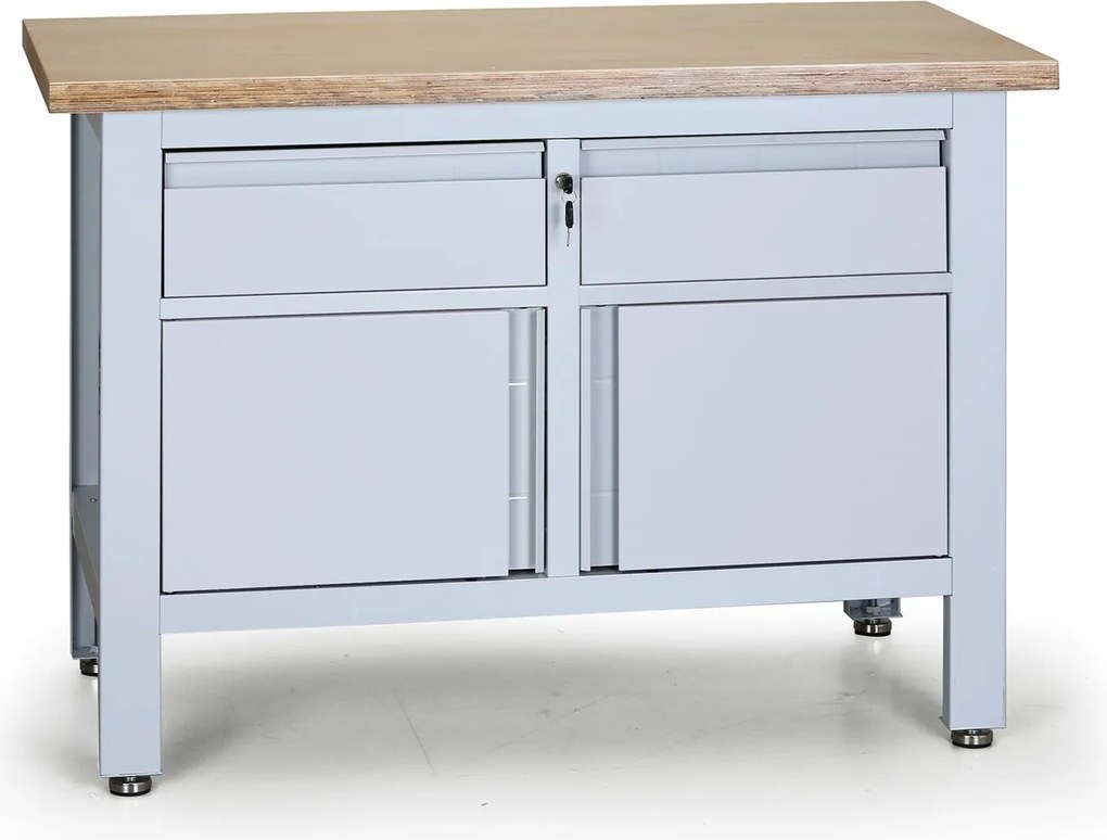 Stół warsztatowy G6, 2 szuflady, 2 szafki, 1200 x 600 x 860 - 900 mm, szary