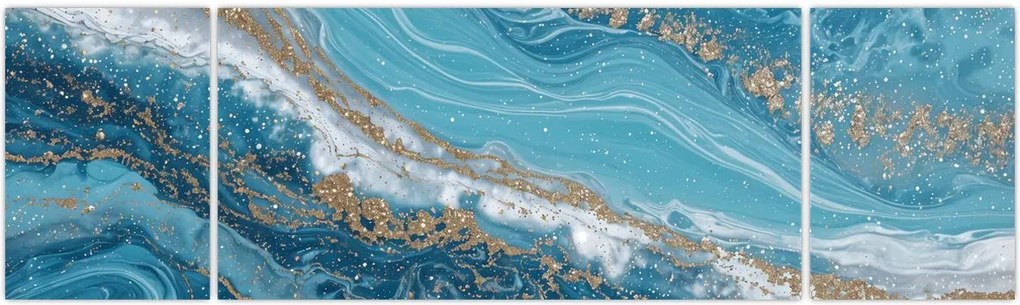 Obraz - Jasnoniebieski marmur ze złotem I. (170x50 cm)