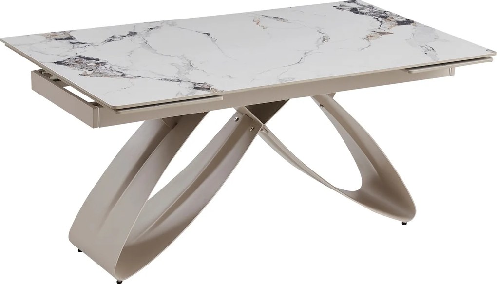 Rozkładany stół z ceramicznym blatem Luigi 160-240 cm, biały marmur/kaszmir
