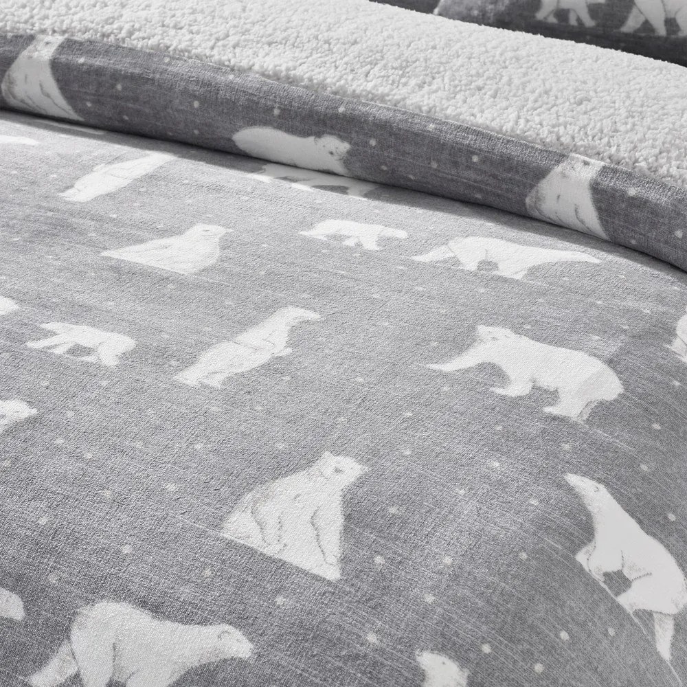 Szara pościel dwuosobowa z materiału sherpa 230x220 cm Cosy Polar Bear – Catherine Lansfield