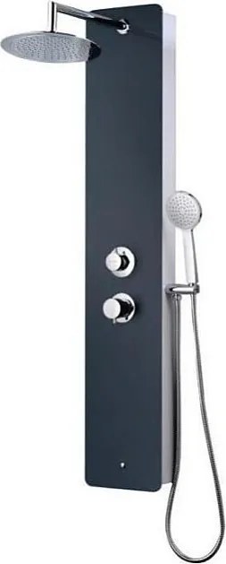 Kolumna prysznicowa hydromasażowa Rousseau Eris antracytowa szara, szkło bezpieczne, ceramiczny mieszacz, regulowana głowica Ø240 mm