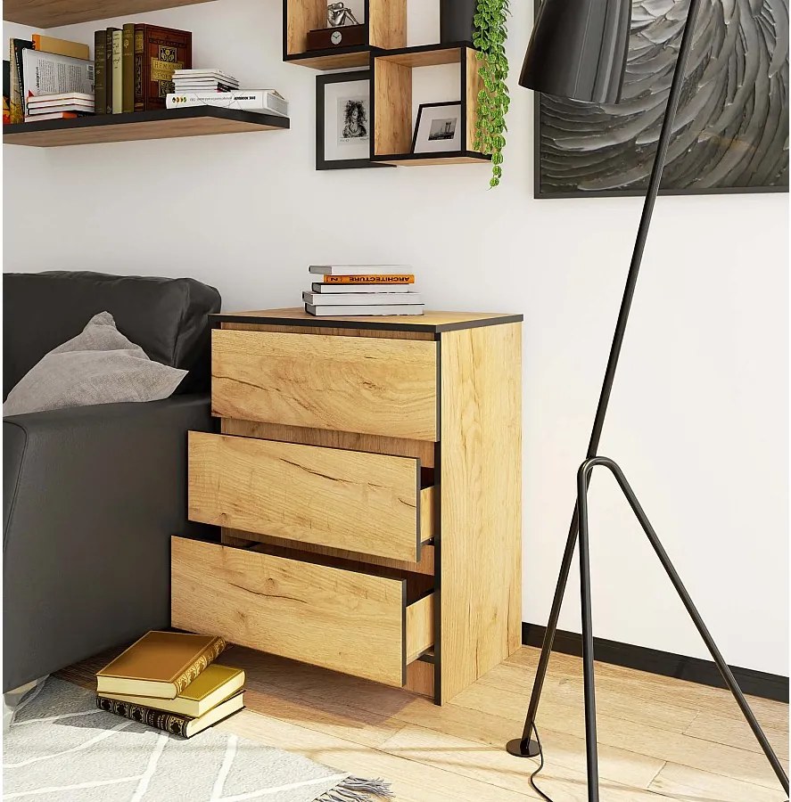 Komoda AKORD K60 Dąb Craft 60 cm 3 szuflady kolor Dąb Craft mat 60x40x77 cm