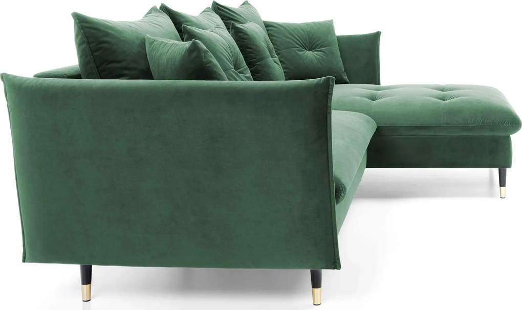 Zielony welurowy narożnik z funkcją spania butelkowa zieleń D6-G55