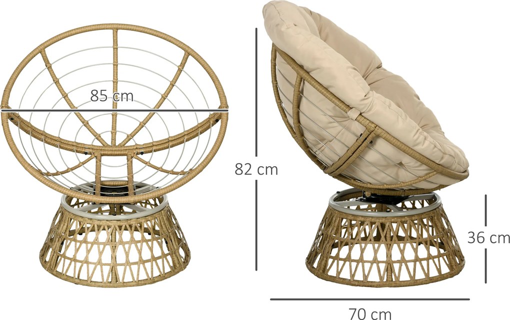 Outsunny Fotel wiklinowy Fotel ogrodowy Boho Styl, odporny na warunki atmosferyczne, 85 cm x 70 cm x 82 cm, Krem + Natur